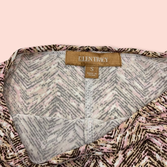 ELLEN TRACY|Boat Neck Herringbone print 3/4 sleeve midi dress w/ruch/tie sleeves - Picture 14 of 14